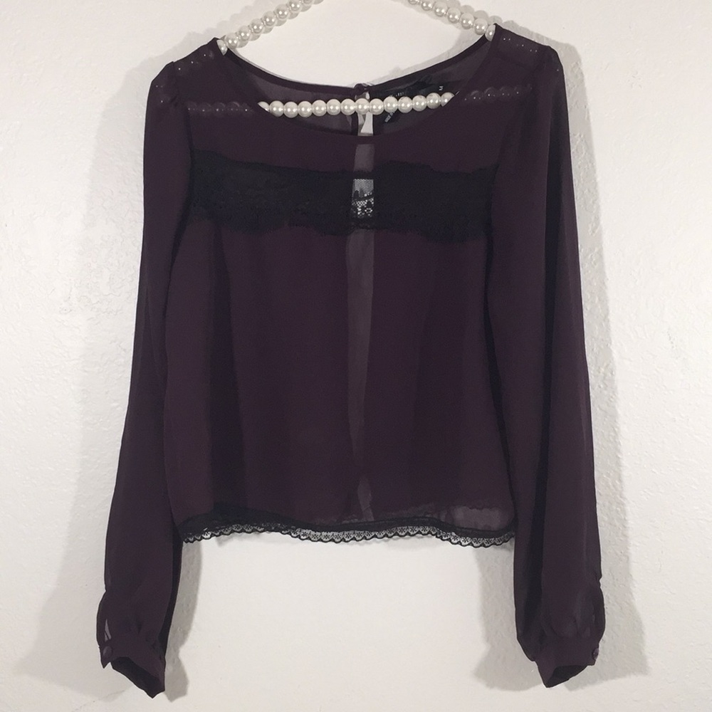 Ali & Kris Sheer Front Mesh Purple Blouse SZ M